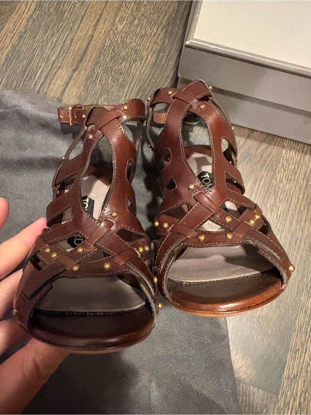 Tom Ford Brown Leather Studded Strappy Heels Italy as is floor display 37 1/2 - Picture 3 of 14